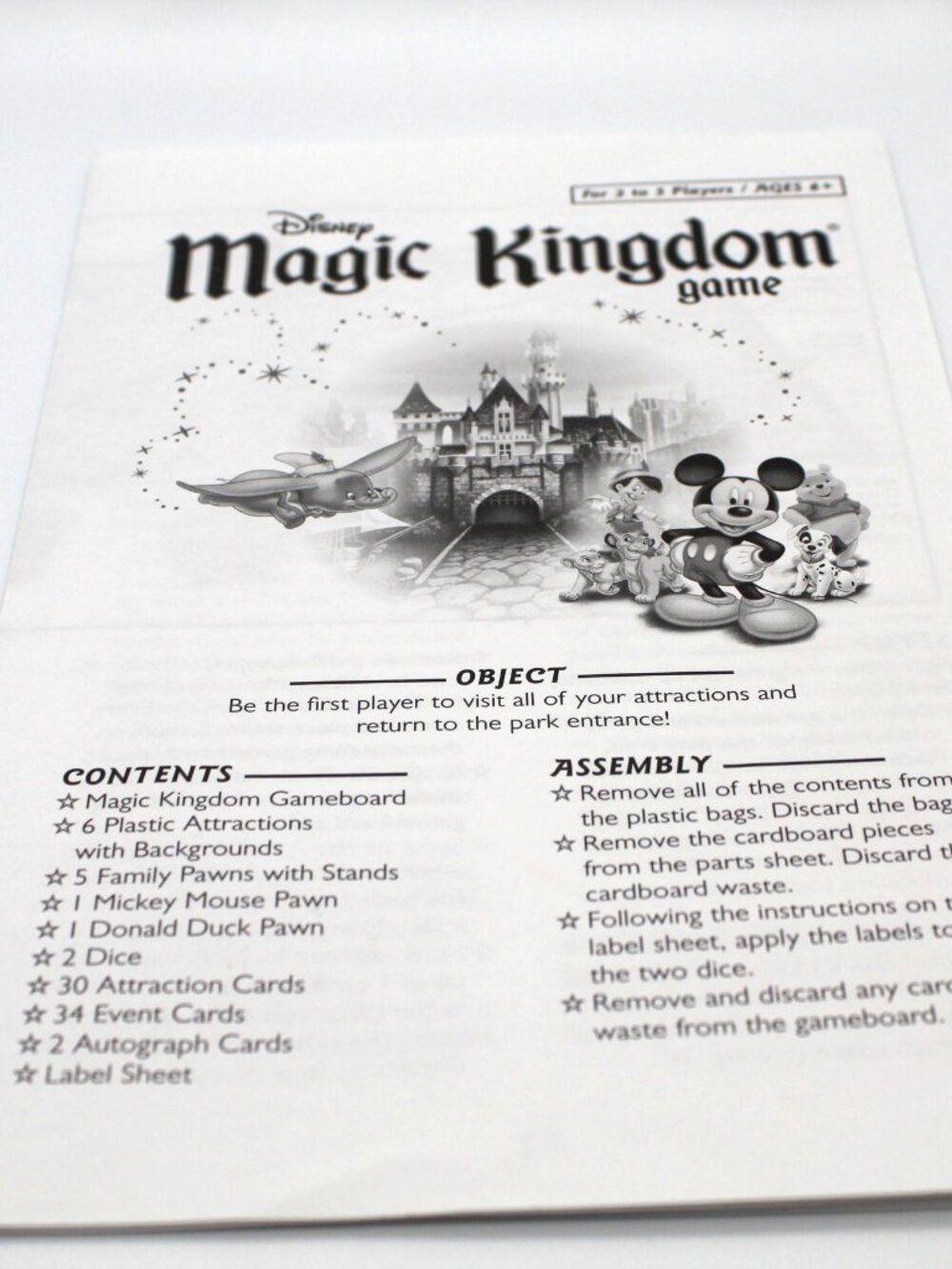 Disney Magic Kingdom 2004 Board Game Instruction Sheet Replacement Piece